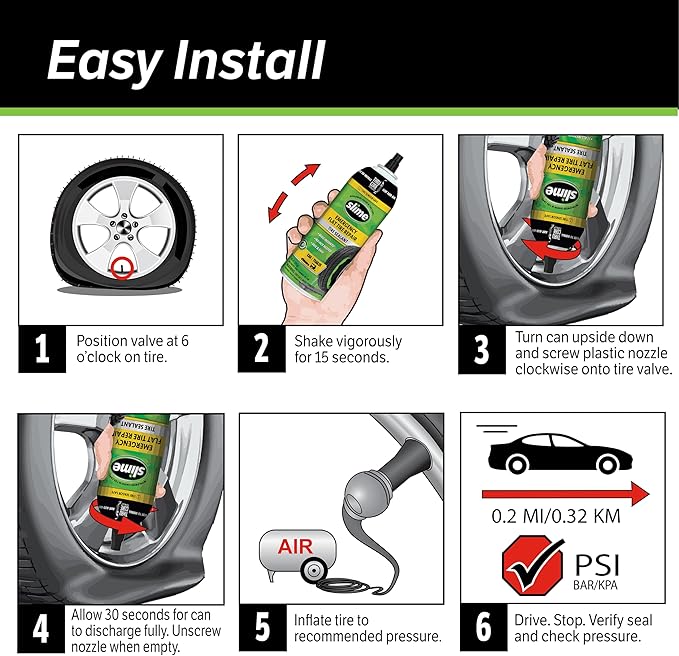 Slime 50165 Flat Tire Puncture Repair, Smart Spair Plus, Emergency Kit for Car Tires, Includes Sealant and Tire Inflator Pump, Suitable for Cars and Other Highway Vehicles, 12 Min Fix