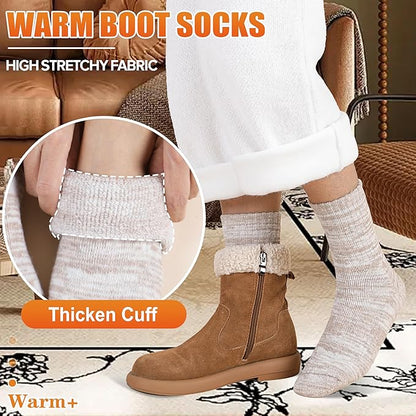 EBMORE Merino Wool Thermal Warm Socks Thick Winter Hiking Cozy Crew Comfy Cushioning Socks 4 Pairs for Women Men