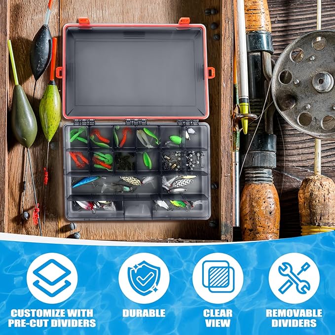 Fishing Tackle Boxes Waterproof 3700 Tackle Trays with Removable Dividers Plastic Storage Organizer Bait Vault Camouflage Box for Freshwater Saltwater (Orange)