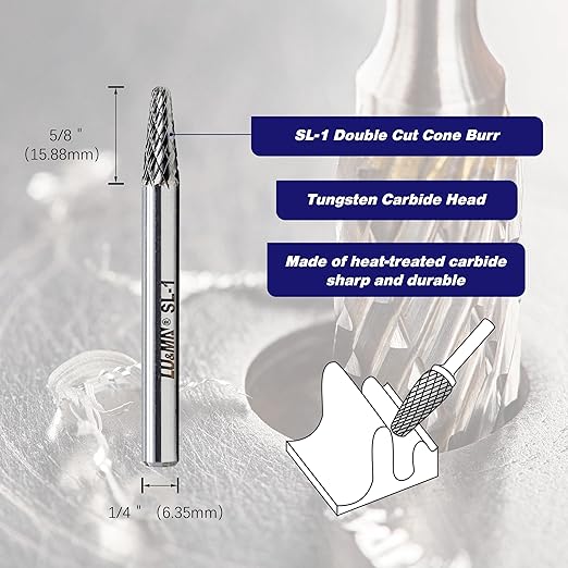 SL-1 Tungsten Carbide Burr Rotary File, Taper Shape Double Cut, 1pc by LU&MN