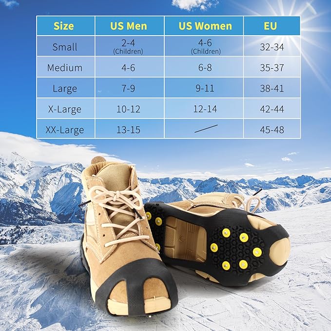 Ice Cleats Snow Grips, Non-Slip Traction Crampons 10 Steel Studs with Extra 20 Replacement Studs, for Shoes/Boots, Snow Ice Walking
