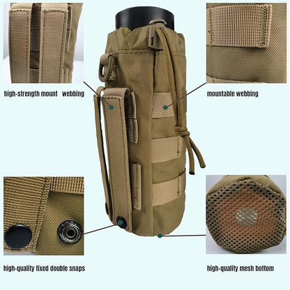 Tactical MOLLE Water Bottle Holder, Upgraded Water Bottle Pouch with Drawstring Open Top & Mesh Bottom, 16/24/25/32oz Water Bottle Carrier Bag with D-Ring Hook for Backpack