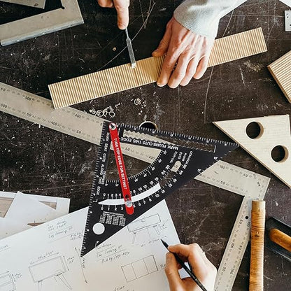 VALICLUD Adjustable Woodworking Ruler Aluminum Alloy Multifunctional Carpenter Triangular Measuring Tool with Precision Angle Scale for Accurate Measuring and Layout