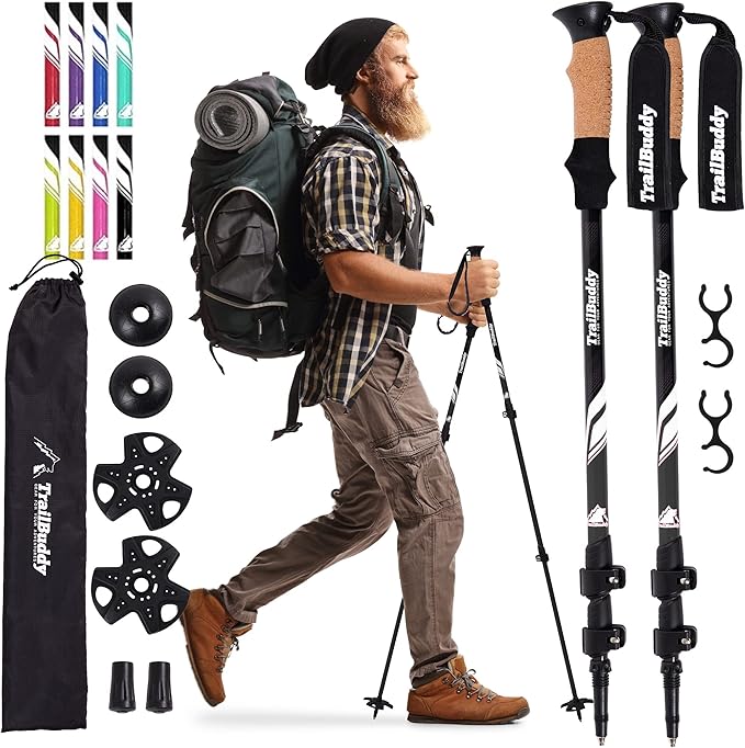 TrailBuddy Trekking Poles – Lightweight 7075 Aluminum Hiking Poles for Women, Men & Seniors – Collapsible Walking Sticks for Travel, Trails & Balance