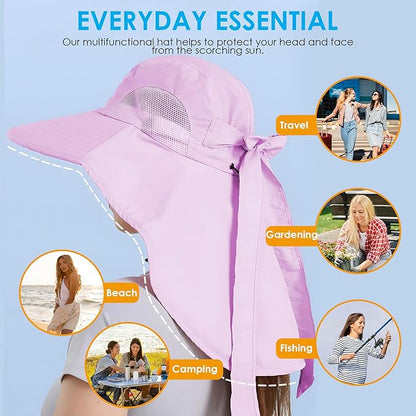 Womens Sun Hat UV Protection, Foldable Waterproof Wide Brim Bucket Hats with Neck Flap for Summer Beach Fishing Hiking