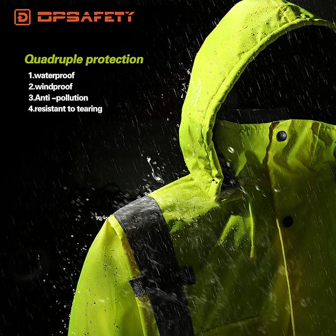 Safety jacket for men,Reflective high Visibility Hooded jacket,Hi-Vis Bomber Jacket with Pockets and Zipper,Waterproof,Black Bottom,ANSI/ISEA 107-2020 Type R Class 3,Lime