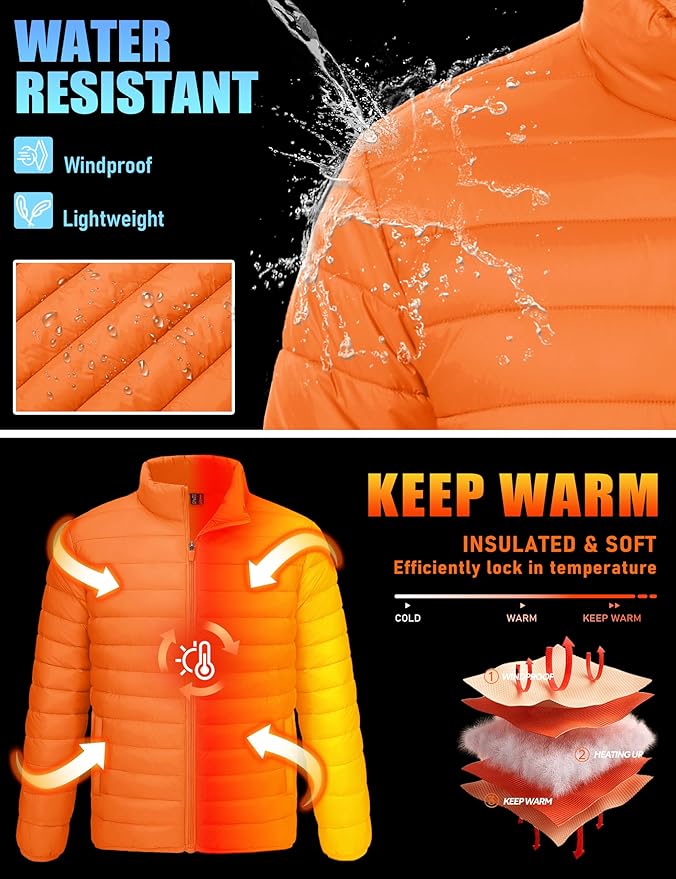 TACVASEN Men's Lightweight Puffer Jacket Winter Quilted Puffy Jackets Warm Water-Resistant Windproof Insulated Coats