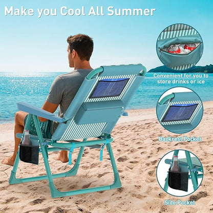 Suteck Backpack Beach Chairs for Adults 2 Pack, 6-Position Folding Reclining Chair with Cooler Bag & Cup Holder, Lightweight Portable Beach Chair for Camping, Outdoor, Sand, Travel Use