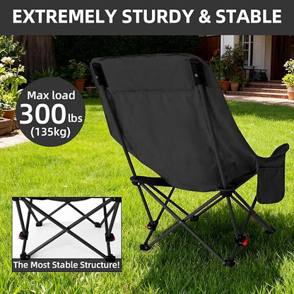 Camping Chair, Folding Camping Chairs for Adults with Pillow Design, Sports Chairs with Adjustable-Back Outdoor Chair for Gardens, Fishing, Beaches (Black)