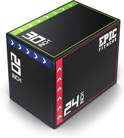 3-in-1 Foam Plyometric Jump Box - High-Density EPE Foam Core - Non-Slip & Easy-to-Clean PVC Leather Cover - Box Height: 20", 24", 30" - For HIIT, MMA, Crossfit, Exercise, Fitness Training