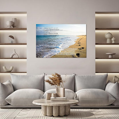 Footprints in the Sand Canvas Prints Wall Art, Footprints in the Sand Wall Art Decor, Inspirational Christian Poem Wall Poster Gift, Beach Picture Wall Art for Living Room Beach Office 32"Hx48"WInches
