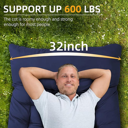 HABUTWAY Camping Cot with Mattress, 32" Extra Wide Camping Cots for Adults, Sleeping Cot for Adults Holds Up to 603LBS, Cots for Sleeping, Camp, Rv, Beach, Patio, Office Naps, 2PCS (Blue)