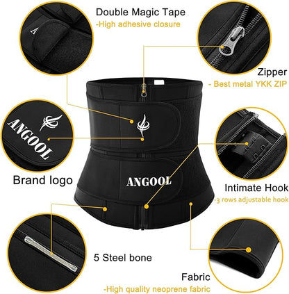 ANGOOL Neopren Waist Trainer for Women,Workout Plus Size Trimmer Belt Sauna Sweat Corset Cincher with Zipper