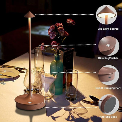 Cordless Table Lamps Rechargeable, LED Desk Lamp 4000mAh Battery Operated Outdoor Waterproof Portable Touch Dimmable Table Light for Patio/Restaurant/Bar/Indoor (Brown-2PC)