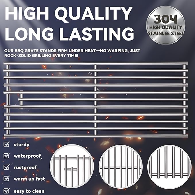 1 Pc 304 Heavy Duty Cast Stainless Steel 5/16" Rod BBQ Cooking Grill Grate Replacement Part for Blaze Grill 3, 4, 5 Burner Blaze Grill Models, AOG, RCS, Summerset Sizzler, Stainless Steel 18 x 7-3/8
