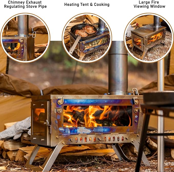 FireHiking Ultralight Wood Stove (2nd Gen) LANK Mini Camping Titanium Tent Stove Thickened TA1 Anti-deformation Folding Portable Wood Burning Stove