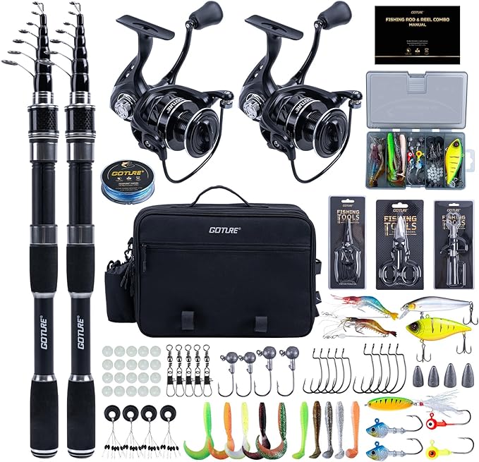 Goture Fishing Rod and Reel Combo,Fishing Pole,Telescopic Fishing Rod Kit with Spinning Reel, Telescopic Fishing Pole with Carrier Bag for Freshwater Saltwater for Men Women