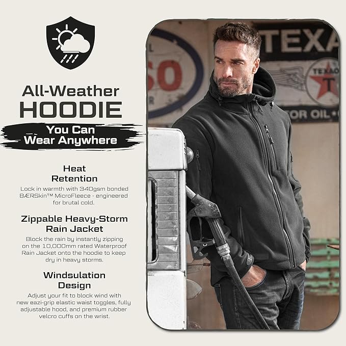 Baerskin Tactical Hoodie Jacket for Men 4.0 - Military Style Fleece Sweater for Cold, Rain, Wind or Snow