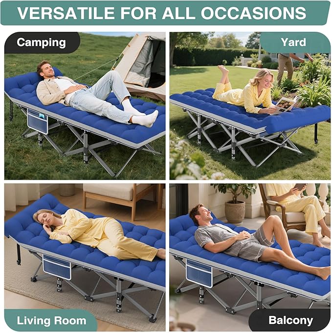 ZENPETIO Folding Camping Cot for Adult, 28In Portable Sleeping Cot with Mattress, Outdoor Heavy Duty Cot Bed for Camp with Carry Bag, Max Loading 500lbs for Home, Office, Camp, Travel, Vacation