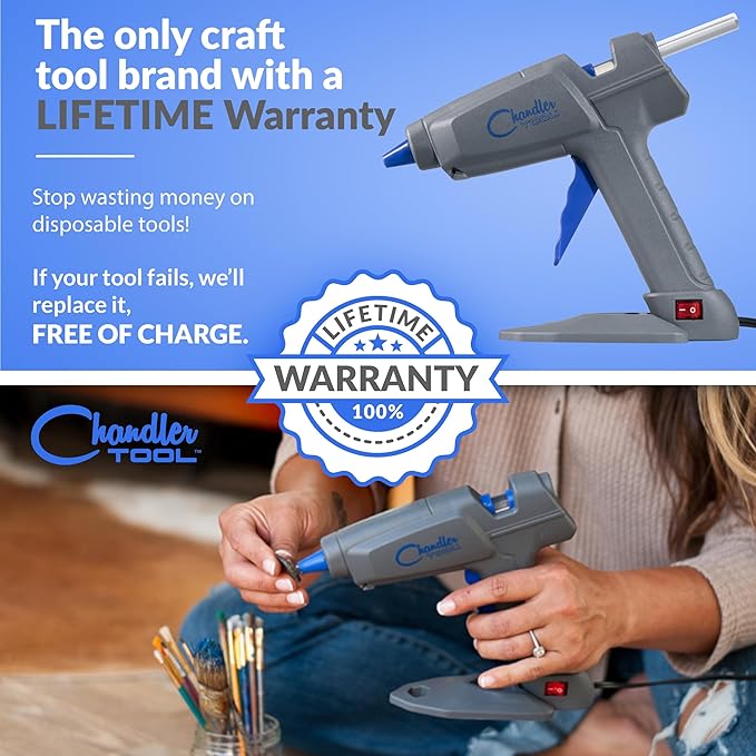 Chandler Tool Full Size Hot Glue Gun And Sticks Set for Crafts and DIY Pistola De Silicona Caliente Inalambrica Complete Heavy Duty Hot Glue Gun Kit With 10 Jumbo Glue Sticks (Blue)