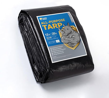 GUARD SHIELD Tarps Heavy Duty Waterproof 12x20 Feet Black Poly Tarp Cover Outdoor Thick UV Resistant Tarpaulin with Grommets 10mil