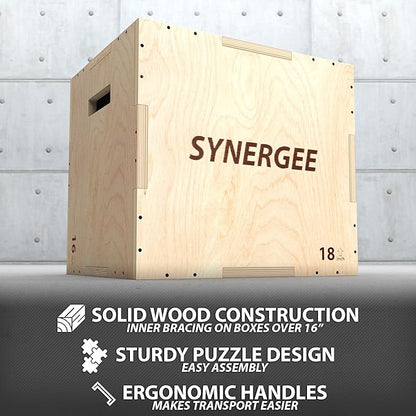 Synergee 3 in 1 Wood Plyometric Box for Jump Training and Conditioning. All in One Jump Trainer. Sizes 30/24/20, 24/20/16, 20/18/16, 16/14/12