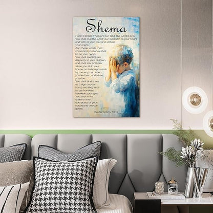 Shema Canvas Wall Art Deuteronomy 6:4-9 Print Christian Positive Painting Bible Verse Posters Religious Home Wall Church Decor Gift Framed 12 * 18 Inch