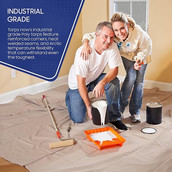 Tarps Now 10x16 Feet Poly Tarp |12 MIL Heavy Duty Waterproof Cover |Rip and Tear Proof Plastic Tarp with Rustproof Aluminum Grommets & Reinforced Edges |Ideal for Roof Repairs, Landscaping-Tan