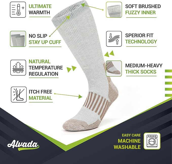 Alvada Warm Thermal Wool Socks for Winter Moisture Wicking and Breathable Cozy Boot Socks