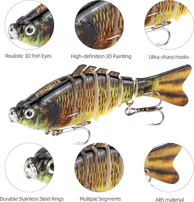 5PCS Lifelike Fishing Lures – Multi-Jointed Swimbait for Bass, Trout, Crappie, Walleye, Pike, Realistic Action with 3D Fish Eyes and Sharp Hooks, Perfect for Fishing Kits in Saltwater & Freshwater