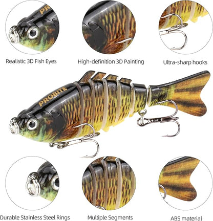 5PCS Lifelike Fishing Lures – Multi-Jointed Swimbait for Bass, Trout, Crappie, Walleye, Pike, Realistic Action with 3D Fish Eyes and Sharp Hooks, Perfect for Fishing Kits in Saltwater & Freshwater