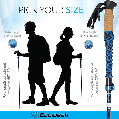 Hiking Poles Collapsible Lightweight & Adjustable - Quick Lock Foldable Trekking Poles, Hiking Sticks with Cork Grip & Foam Handle, Nordic Walking Poles for Women, Men & Seniors on Travel