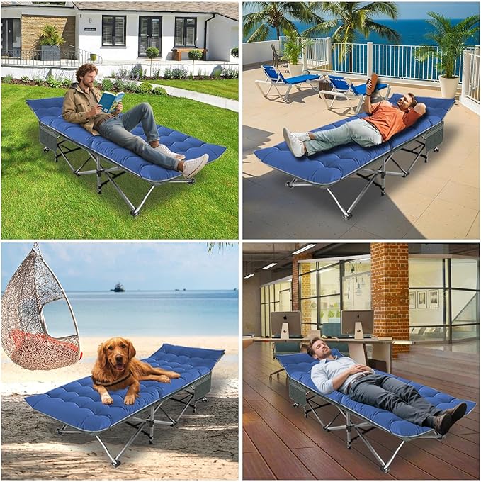 Big RED Camping Cot, Folding Camping Cots for Adults Sleeping 1200D Double Layer Oxford Portable Folding Outdoor Cots for Camping W/Soft Pad Carry Bag for Home Office Nap Beach Travel