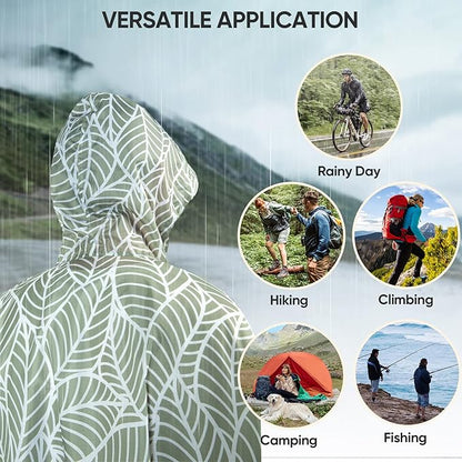 PTEROMY Hooded Rain Poncho for Adult with Pocket, Waterproof Lightweight Unisex Raincoat for Hiking Camping Emergency