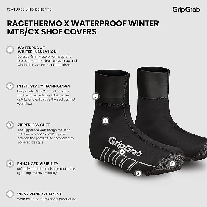 GripGrab RaceThermo X Waterproof Winter Gravel MTB Cycling Shoe Covers Cold Weather Neoprene Offroad Biking Overshoes