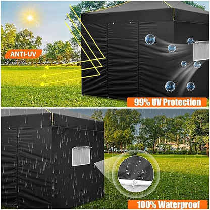 10x10 Pop Up Canopy Tent with 4 Sidewalls and Mesh Windows 2.0, Waterproof Commercial Instant Gazebo Tent Outdoor Canopy Tents for Party/Exhibition/Picnic with Carry Bag,4 Stakes & Ropes (Black)
