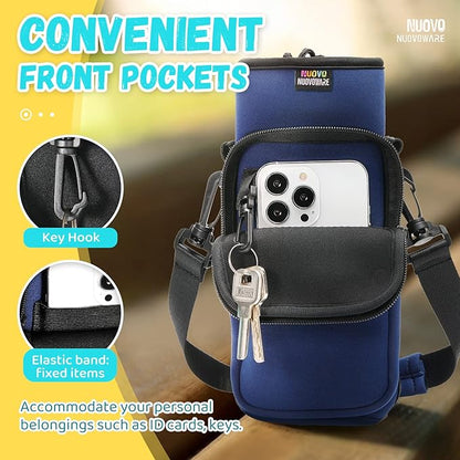 Nuovoware Water Bottle Carrier Bag,25oz/40oz/64oz Bottle Pouch Holder,Adjustable Shoulder Hand Strap 2 Pocket Sling Neoprene Sleeve Sports Accessories for Hiking Travelling Camping