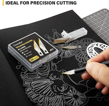 Gomake Exacto Knife Blades #11 Titanium Coated Replacement Blades for Precision Hobby Knife, 30 Pack
