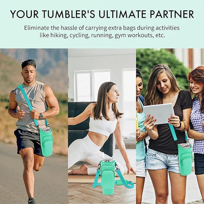 Water Bottle Carrier Bag with Phone Pocket for Stanley Cup 40/30 oz, Water Bottle Holder with Adjustable Strap& Straw Cover, Stanley Cup Accessories