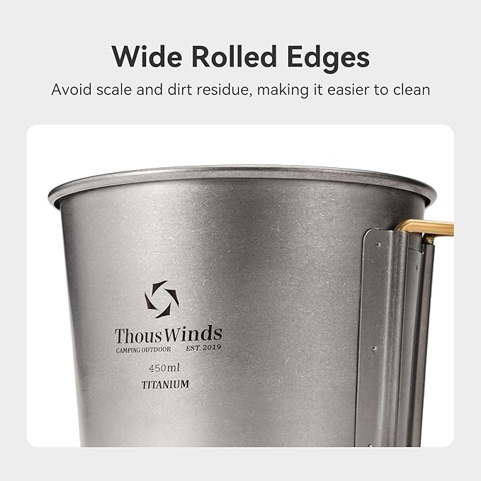 Thous Winds Titanium Mug, 350ml Camping Cup with Lid, Outdoor Titanium Lightweight Coffee Mug for Hiking Backpacking Camping