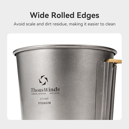 Thous Winds Titanium Mug, 350ml Camping Cup with Lid, Outdoor Titanium Lightweight Coffee Mug for Hiking Backpacking Camping
