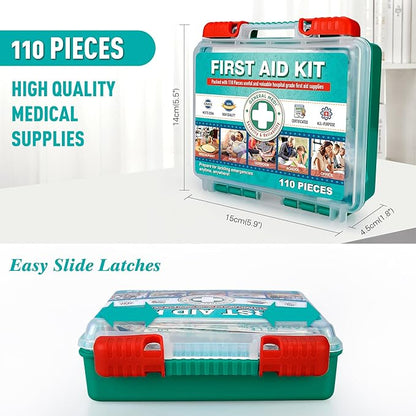 General Medi 110 Pieces Small First Aid Kit - HardCase First Aid Box - Contains Premium Medical Supplies for Travel, Home, Office, Vehicle, Camping, Workplace & Outdoor