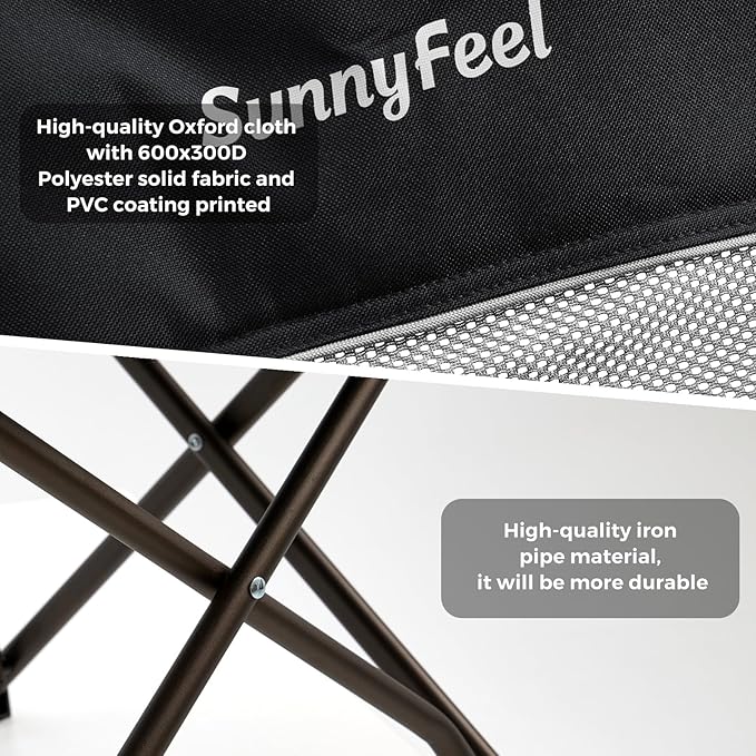 SUNNYFEEL Lightweight Oversized Camping Chairs for Adults Portable Folding Chair with Side Pockets & Cup Holde for Beach,Fishing,Trip,Picnic,Lawn,Concert Outdoor, Carry Bag Included