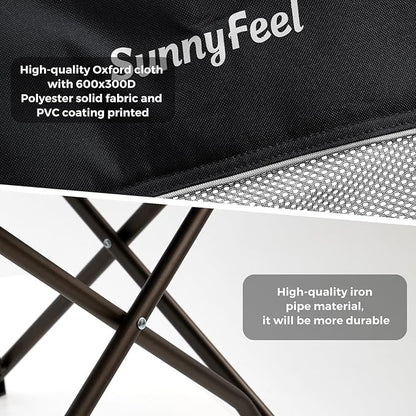SUNNYFEEL Lightweight Oversized Camping Chairs for Adults Portable Folding Chair with Side Pockets & Cup Holde for Beach,Fishing,Trip,Picnic,Lawn,Concert Outdoor, Carry Bag Included
