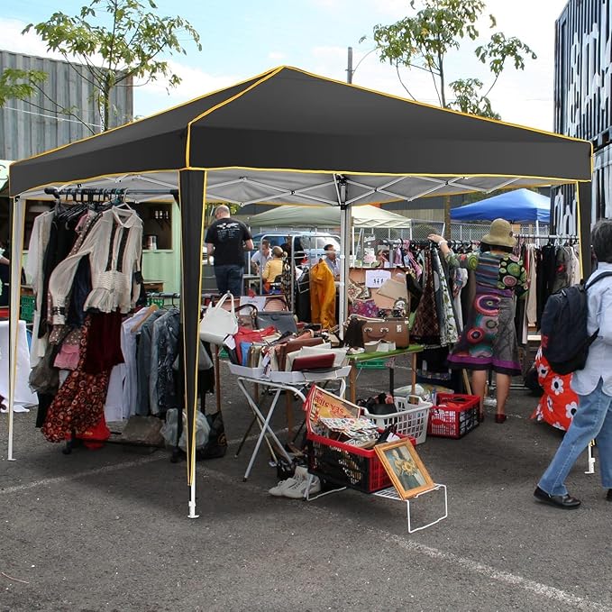 COBIZI 10x10 Pop Up Canopy with 4 Sidewalls, Easy up Canopy for Events, Sports, Beach, Party, Outdoor Party Canopies with 4 Weight Bags, Stakes x4, Ropes x4, Black