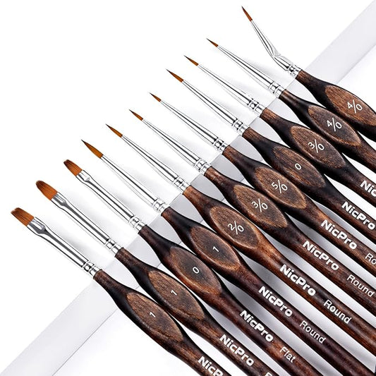 Nicpro Miniature Paint Brushes - 11PCS Model Paint Brush Set for Acrylic Oil Watercolor, Micro Detail Paint Brushes for Model, Miniature, Art Painting, Fine Detailing, Paint by Numbers, Craft