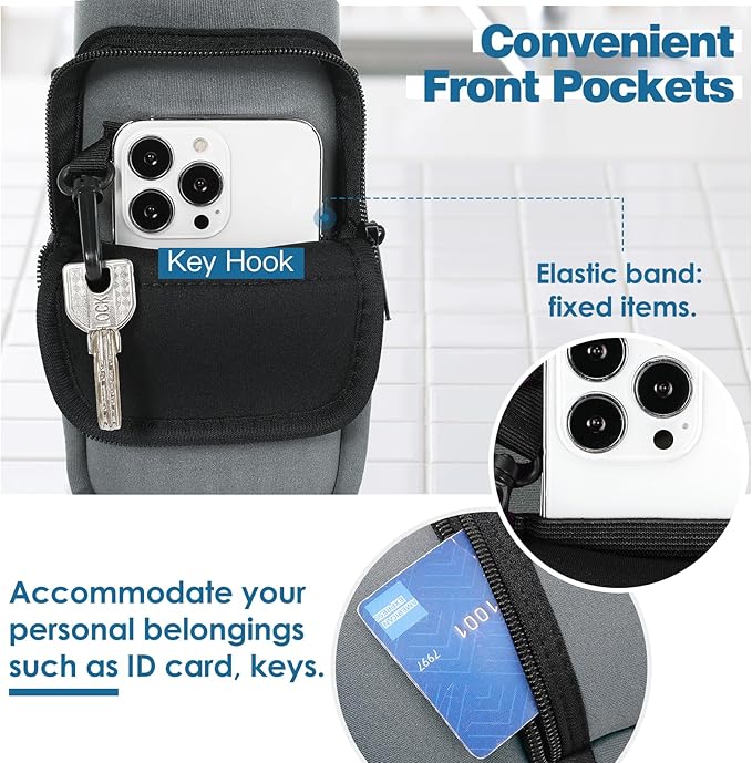 Nuovoware Water Bottle Carrier Bag,25oz/40oz/64oz Bottle Pouch Holder,Adjustable Shoulder Hand Strap 2 Pocket Sling Neoprene Sleeve Sports Accessories for Hiking Travelling Camping