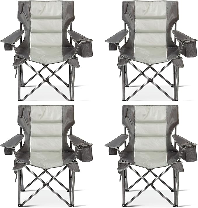 4 Pack Oversized Folding Camping Chair for Adults, Supports 500 LBS Camping Chairs, Outdoor Lawn Chairs for Adults, Portable Chairs for Camping, Beach, Fishing, Hiking, Gray