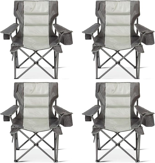 4 Pack Oversized Folding Camping Chair for Adults, Supports 500 LBS Camping Chairs, Outdoor Lawn Chairs for Adults, Portable Chairs for Camping, Beach, Fishing, Hiking, Gray