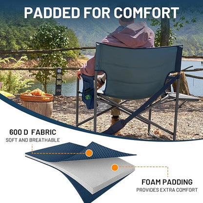 Timber Ridge XXL Director’s Chair – Heavy Duty Folding Chair with Side Table, 500 lb Capacity, Extra Wide Padded Seat for Camping, Sports, Beach, Patio, and Outdoor Use, Blue